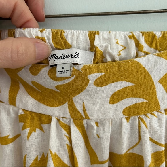 Madewell Yellow Linen Blend Shirred Maxi Skirt Tropical Floral Pockets Sz Small - Picture 5 of 10